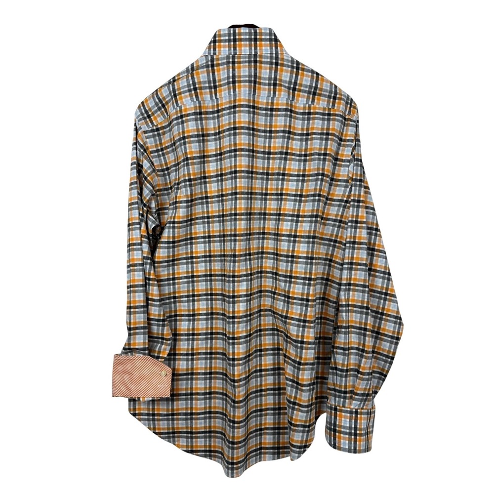 Thomas Dean Plaid Button Down Shirt Mens M Orange Blue Gray - Picture 3 of 7